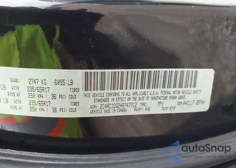 2017 Chrysler Pacifica Touring z USA, uszkodzony, nr VIN 2C4RC1DG2HR747712